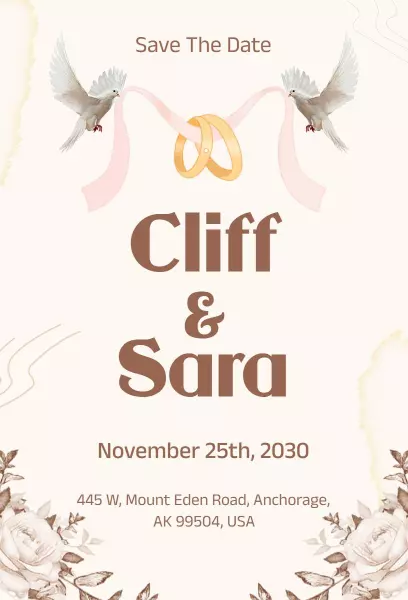 Elegant Floral Doves Wedding Save The Date Invitation Template