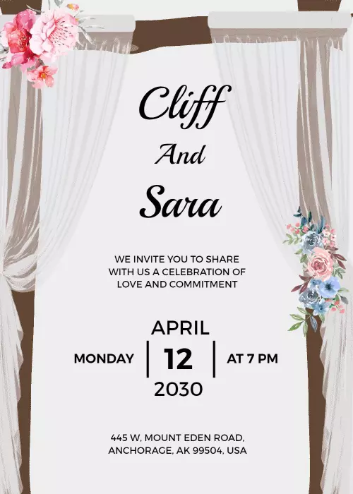 Elegant Floral Draped Wedding Celebration Invitation Template