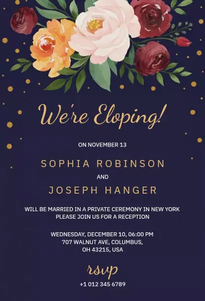 Elegant Floral Elopement Ceremony Celebration Invitation Template
