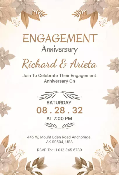 Elegant Floral Engagement Anniversary Celebration Invitation Template