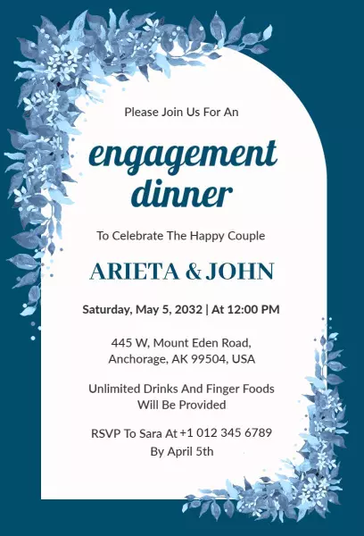 Elegant Floral Engagement Dinner Celebration Invitation Template