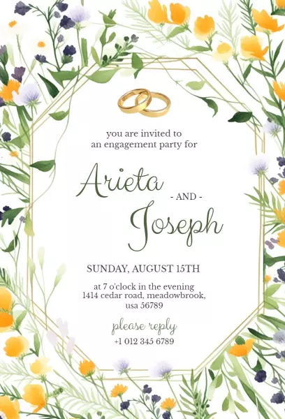 Elegant Floral Engagement Party Celebration Invitation Template
