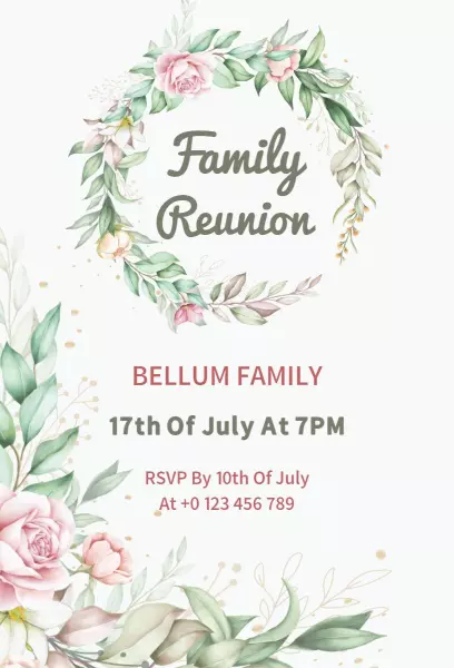 Elegant Floral Family Reunion Gathering Invitation Template