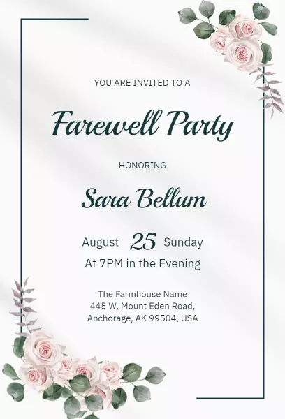 Elegant Floral Farewell Party Celebration Invitation Template