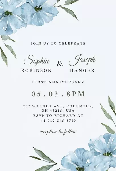 Elegant Floral First Anniversary Celebration Invitation Template
