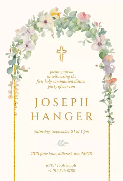 Elegant Floral First Communion Celebration Invitation Template