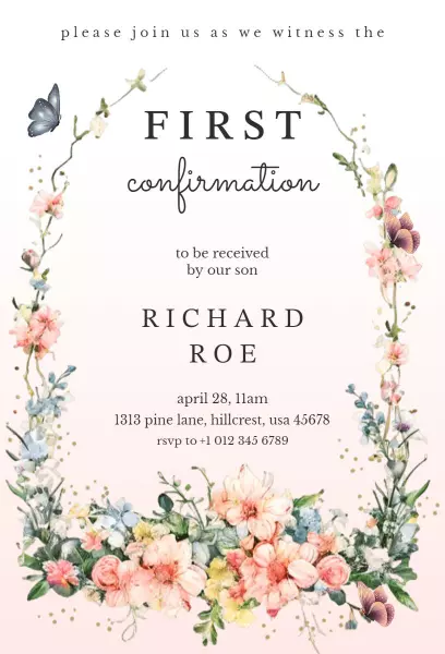 Elegant Floral First Confirmation Ceremony Invitation Template