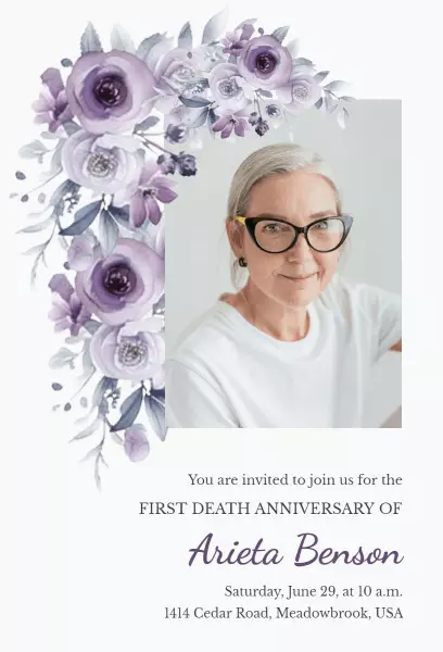 Elegant Floral First Death Anniversary Service Invitation Template