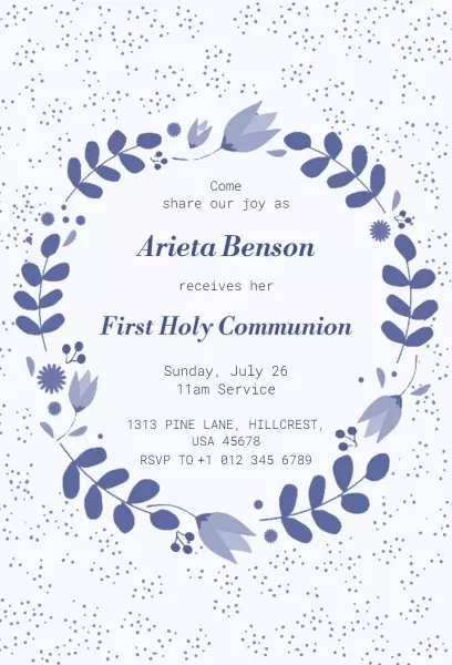 Elegant Floral First Holy Communion Invitation Template