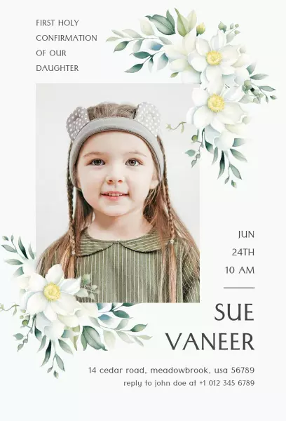 Elegant Floral First Holy Confirmation Celebration Invitation Template