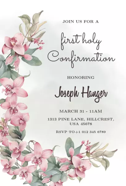 Elegant Floral First Holy Confirmation Ceremony Invitation Template