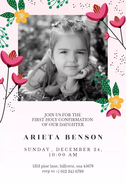 Elegant Floral First Holy Confirmation Invitation Template