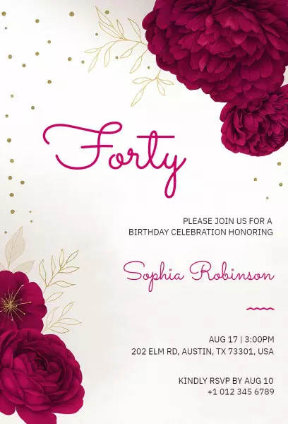 Elegant Floral Fortieth Birthday Celebration Invitation Template