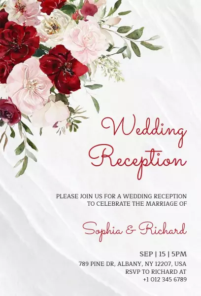 Elegant Floral Garden Wedding Reception Invitation Template