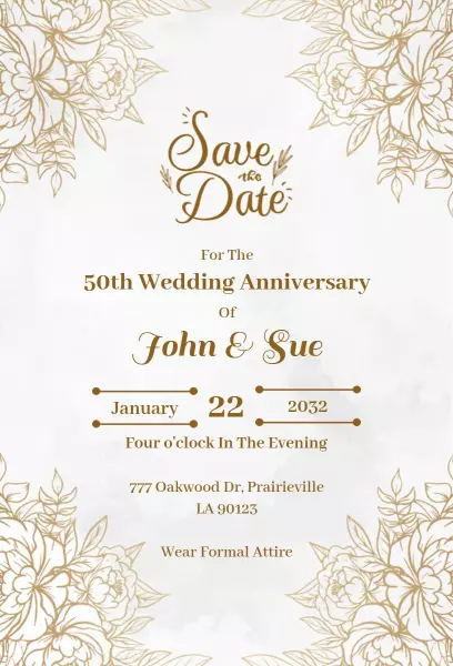 Elegant Floral Gold 50th Wedding Anniversary Invitation Template