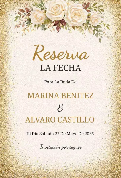 Elegant Floral Gold Glimmer Save The Date Wedding Invitation Template