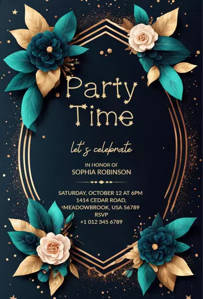Elegant Floral Gold Party Celebration Invitation Template