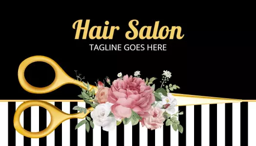 Elegant Floral Gold Scissors Hair Salon Business Card Template