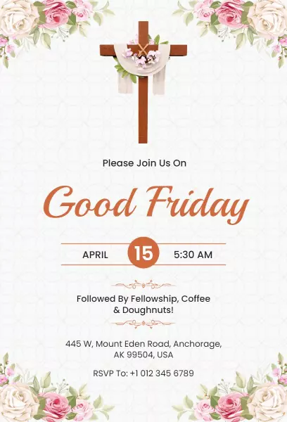 Elegant Floral Good Friday Morning Service Invitation Template