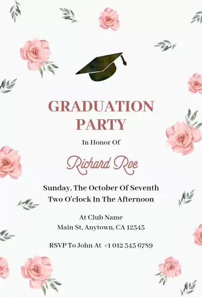 Elegant Floral Graduation Celebration Party Invitation Template