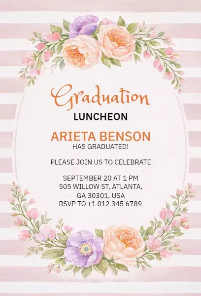 Elegant Floral Graduation Luncheon Celebration Invitation Template