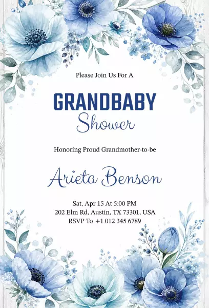 Elegant Floral Grandbaby Shower Celebration Invitation Template
