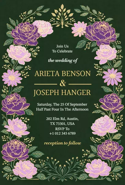 Elegant Floral Green Wedding Celebration Invitation Template
