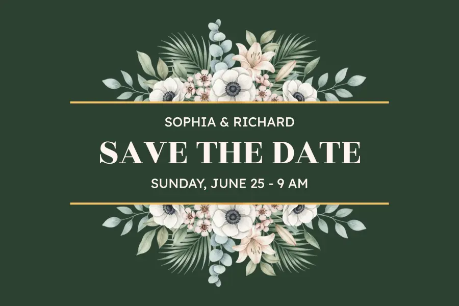 Elegant Floral Green Wedding Save the Date Postcard Template