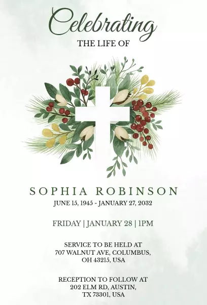 Elegant Floral Greenery Celebration Of Life Invitation Template