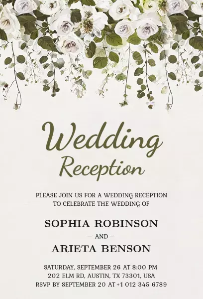 Elegant Floral Greenery Wedding Reception Invitation Template