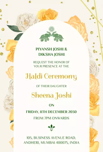 Elegant Floral Haldi Ceremony Celebration Invitation Template
