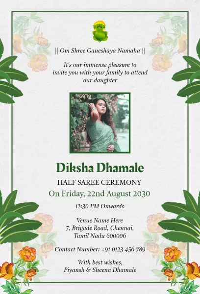 Elegant Floral Half Saree Ceremony Family Invitation Template