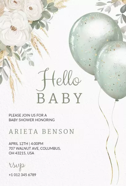 Elegant Floral Hello Baby Shower Celebration Invitation Template