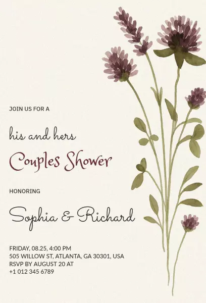 Elegant Floral His and Hers Couples Shower Invitation Template