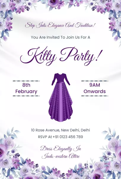Elegant Floral Indowestern Kitty Party Celebration Invitation Template