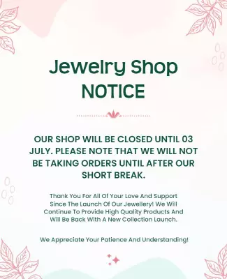 Elegant Floral Jewelry Shop Closure Notice Poster Template