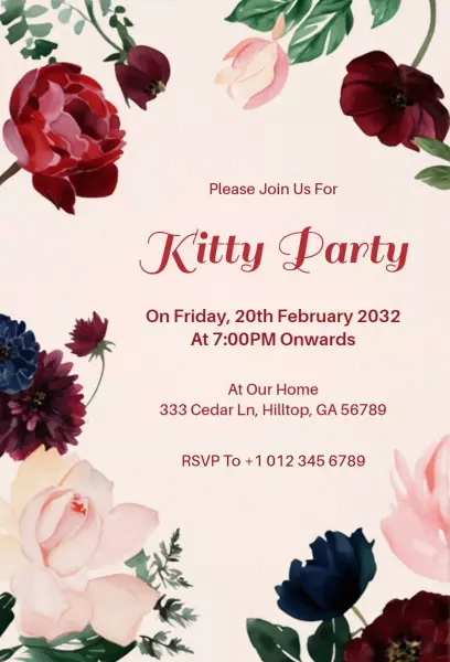 Elegant Floral Kitty Party Celebration Invitation Template