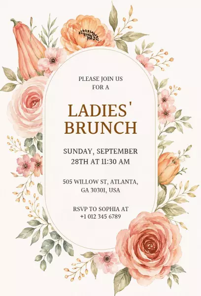Elegant Floral Ladies Brunch Celebration Invitation Template
