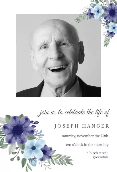 Elegant Floral Life Celebration Memorial Service Invitation Template