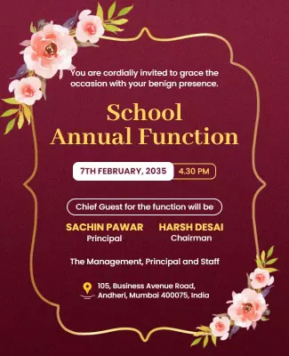 Elegant Floral Maroon School Annual Function Poster Template