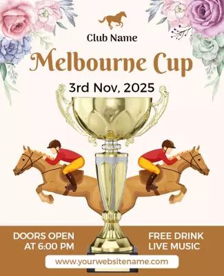 Elegant Floral Melbourne Cup Horse Racing Event Poster Template
