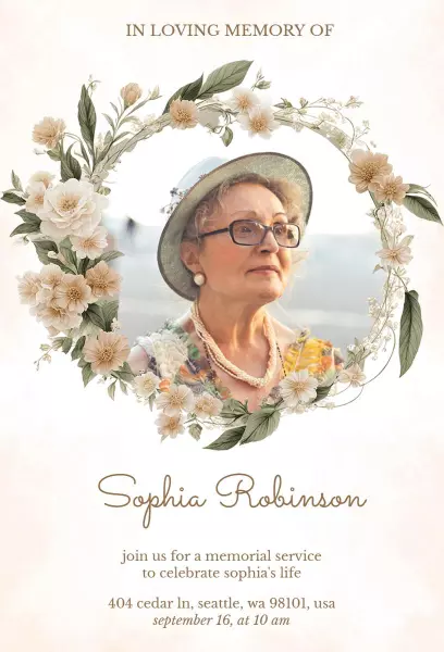 Elegant Floral Memorial Service Celebration Invitation Template