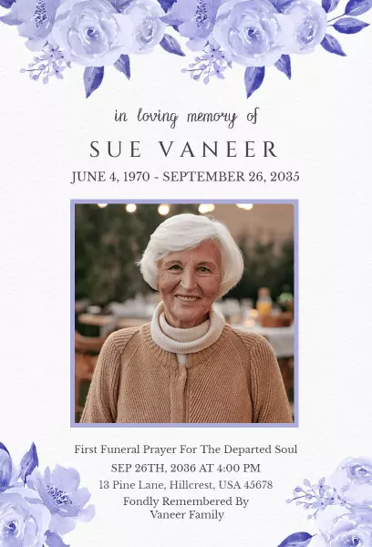 Elegant Floral Memorial Service Funeral Invitation Template
