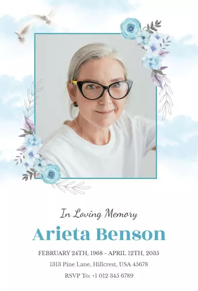 Elegant Floral Memory Tribute Funeral Invitation Template