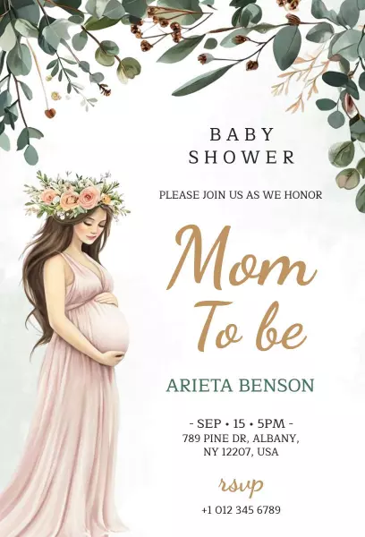Elegant Floral Mom-to-be Baby Shower Invitation Template