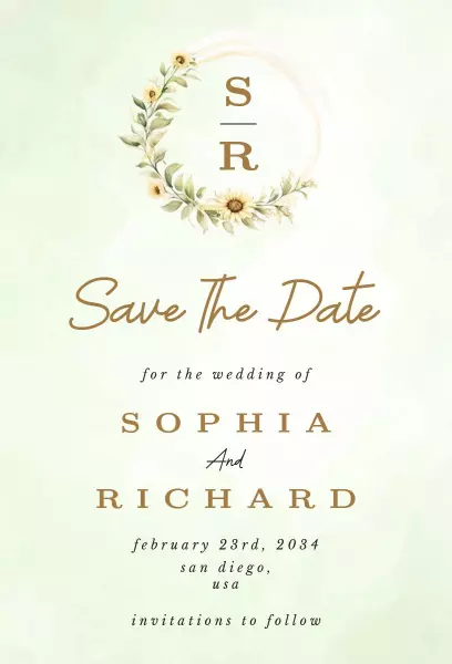 Elegant Floral Monogram Save The Date Wedding Invitation Template