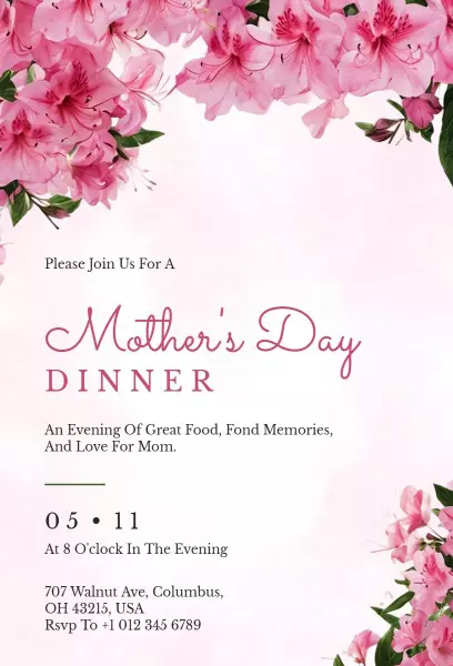Elegant Floral Mother's Day Dinner Celebration Invitation Template