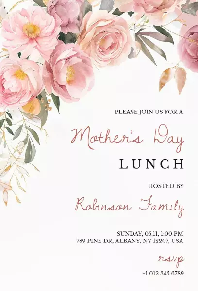Elegant Floral Mother's Day Lunch Celebration Invitation Template