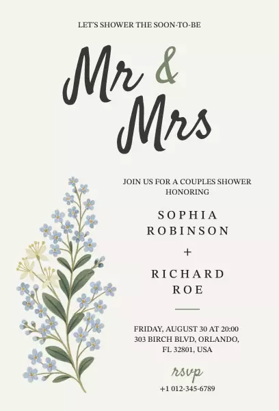 Elegant Floral Mr and Mrs Couples Shower Invitation Template