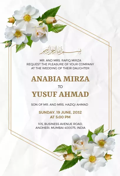 Elegant Floral Muslim Wedding Ceremony Invitation Template